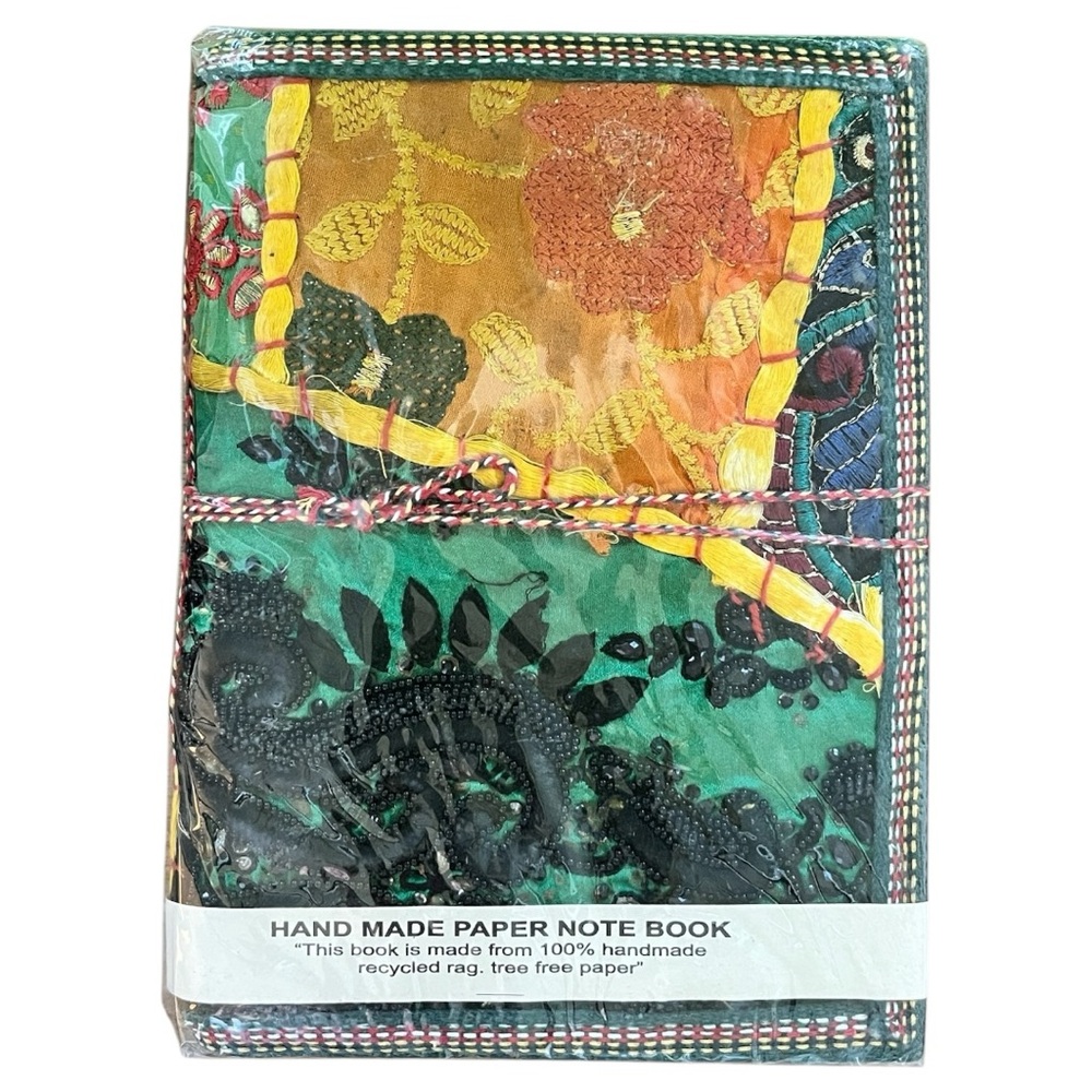 Handcrafted Embroidered Notebook Zero-Waste Sari Silk Journal (golden river)